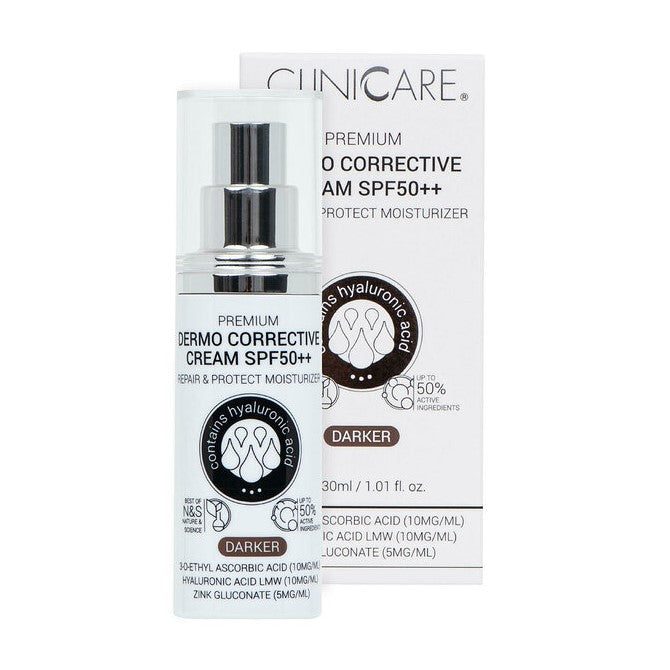 CLINICARE Koreguojamasis kremas SPF50++ su spalva (medium, dark) 30 - 100ml