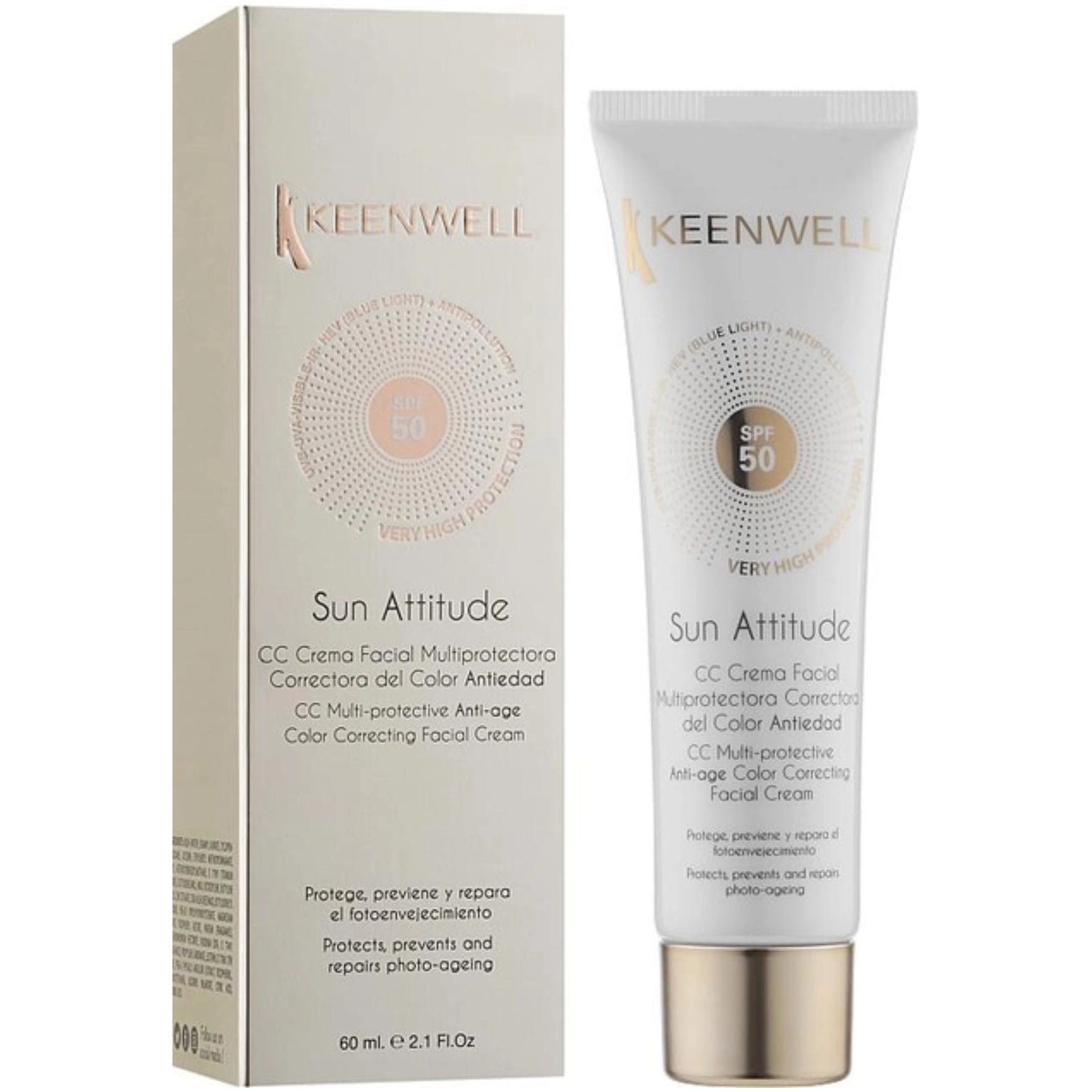 KEENWELL SUN ATTITUDE APSAUGINIS CC KREMAS SU SPALVA SPF 50, 60 ml