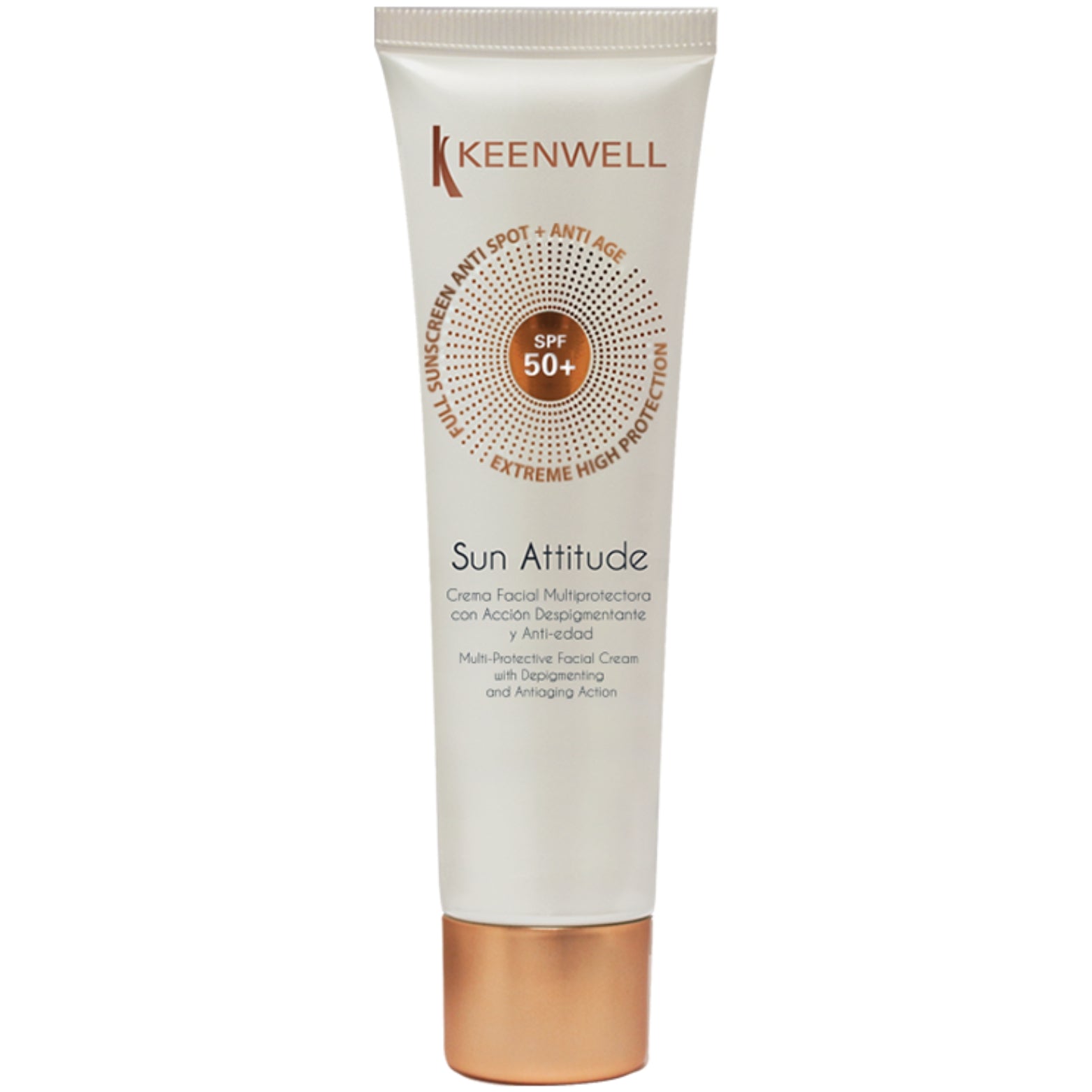 KEENWELL SUN ATTITUDE SPF 50 DEPIGMENTUOJANTIS IR PRIEŠ ODOS SENĖJIMĄ VEIKIANTIS VEIDO KREMAS, 60 ML