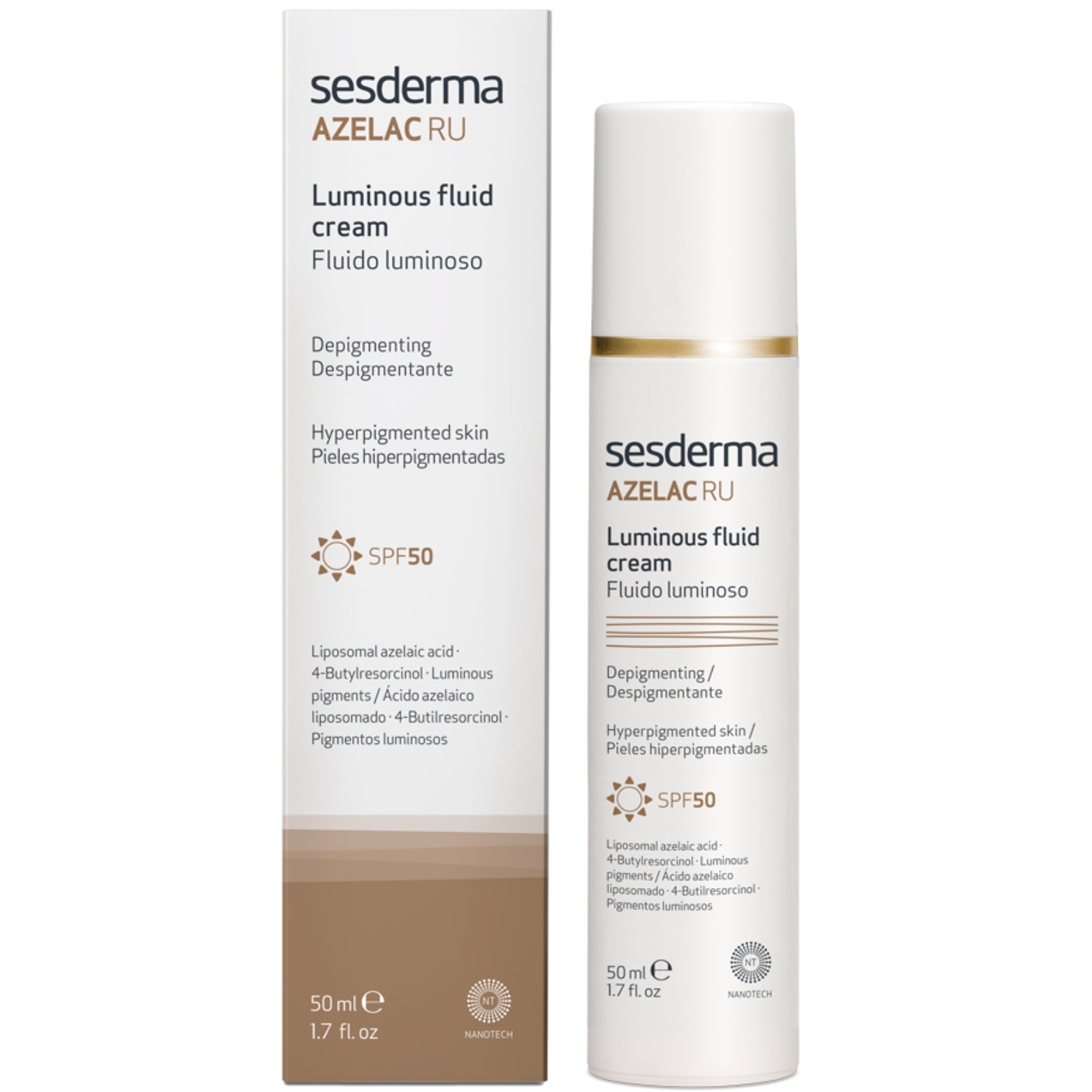 SESDERMA AZELAC RU SPINDESĮ SUTEIKIANTIS KREMINIS FLUIDAS SPF50, 50 ml