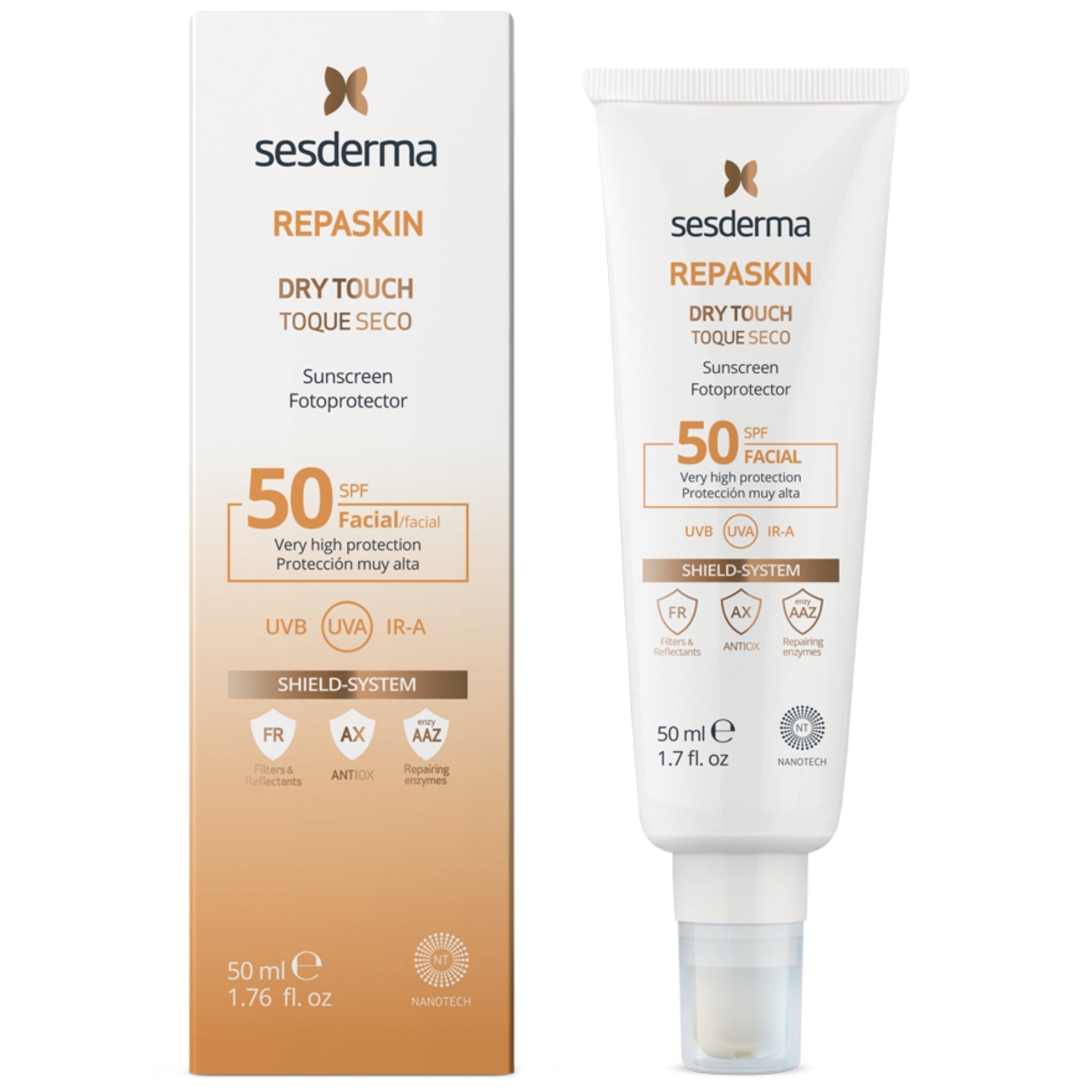 SESDERMA REPASKIN DRY TOUCH SPF 50 APSAUGINIS KREMAS NUO SAULĖS VEIDUI, 50 ml