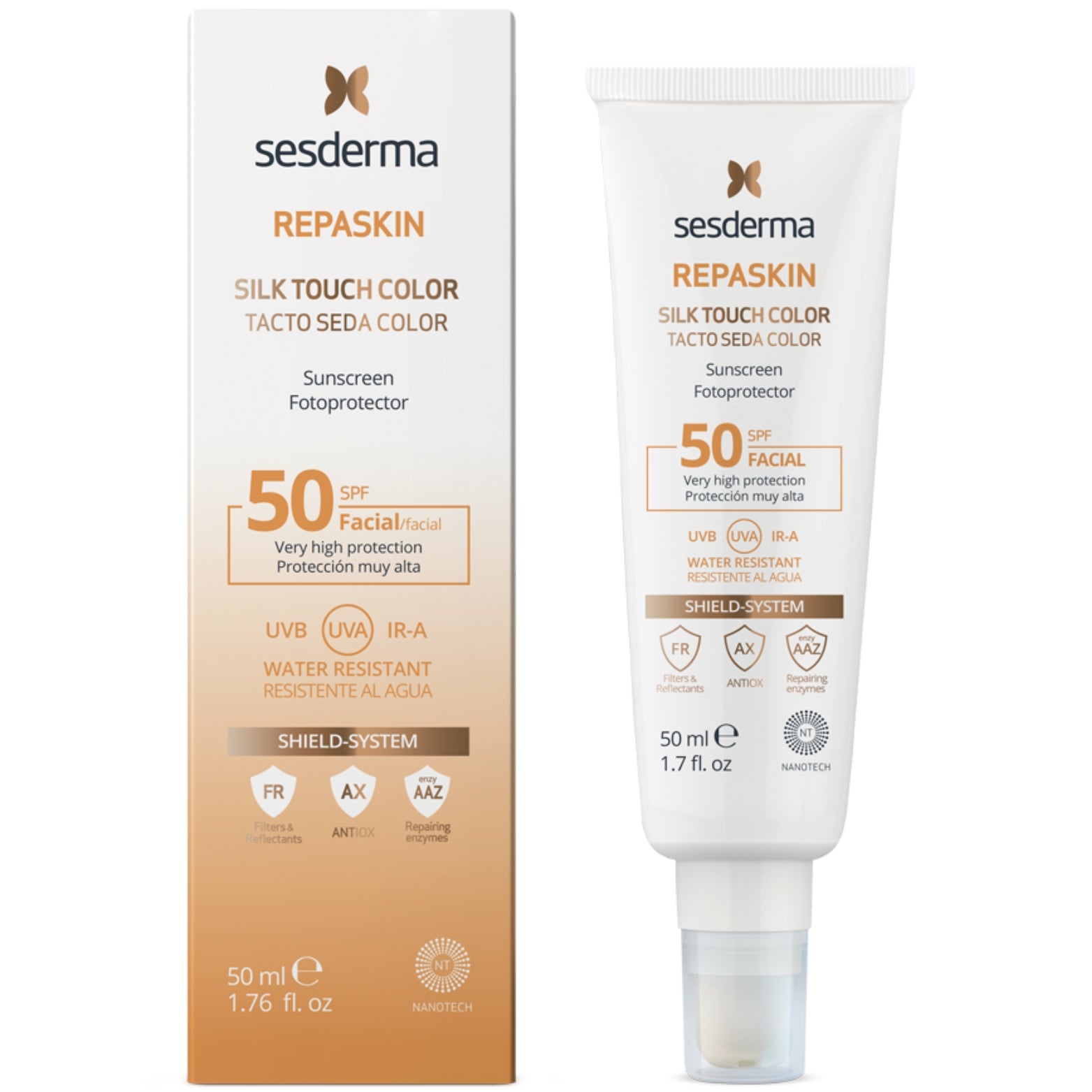 SESDERMA REPASKIN SILK TOUCH APSAUGINĖ PRIEMONĖ NUO SAULĖS VEIDUI SU SPALVA SPF50, 50 ml