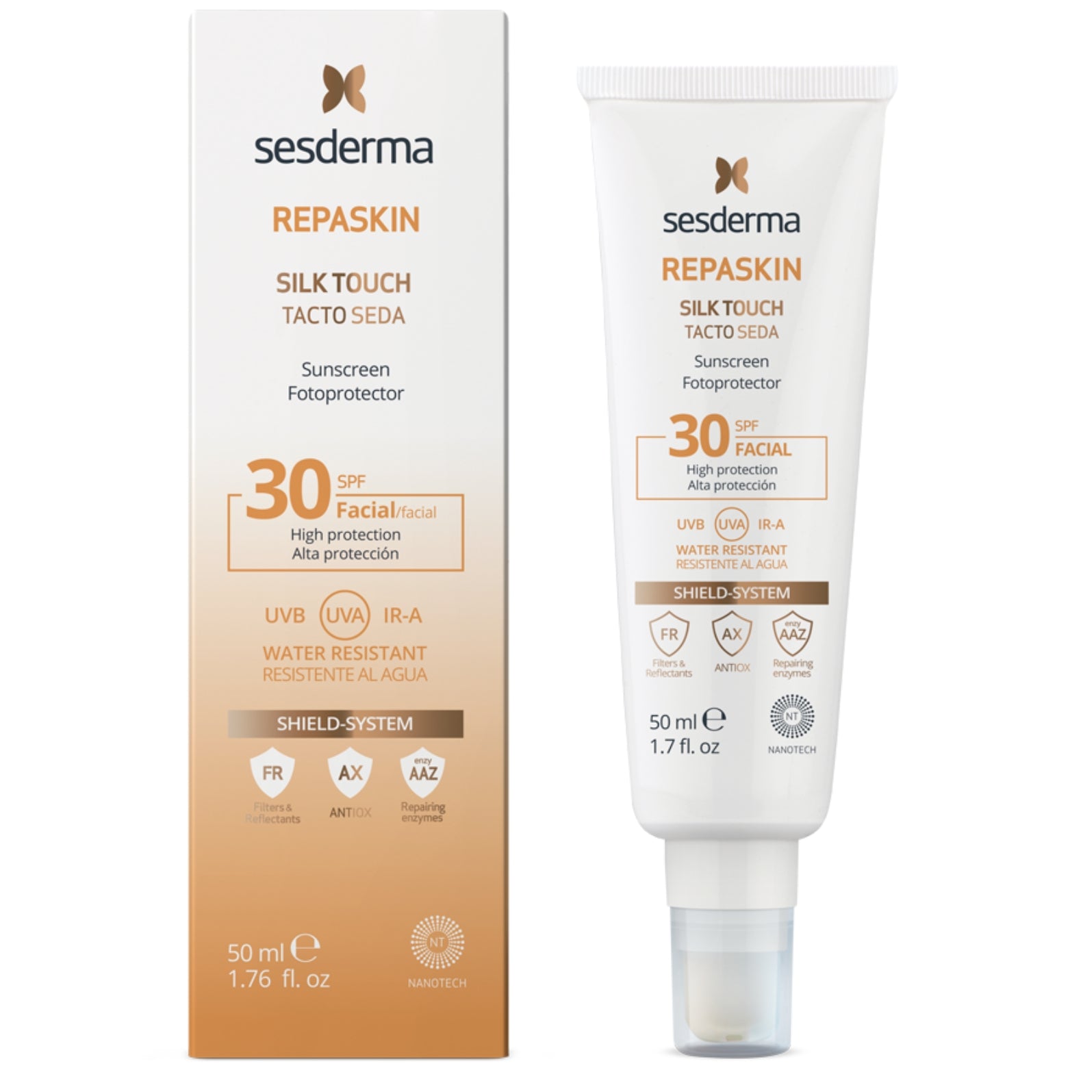 SESDERMA REPASKIN SILK TOUCH SPF 30 APSAUGINIS KREMAS NUO SAULĖS VEIDUI, 50 ML